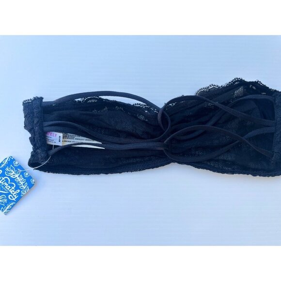 Free People XS Black Lace Strapless Floral Bandeau Bra Wireless Boho Stretch - Picture 8 of 9